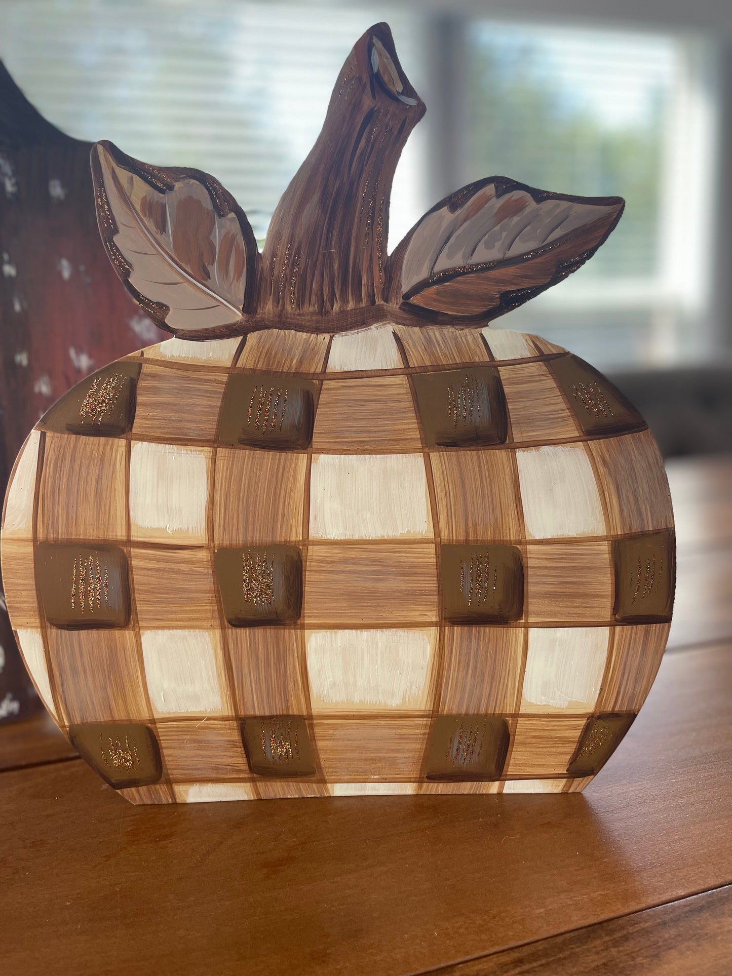 Brown plaid metal pumpkin