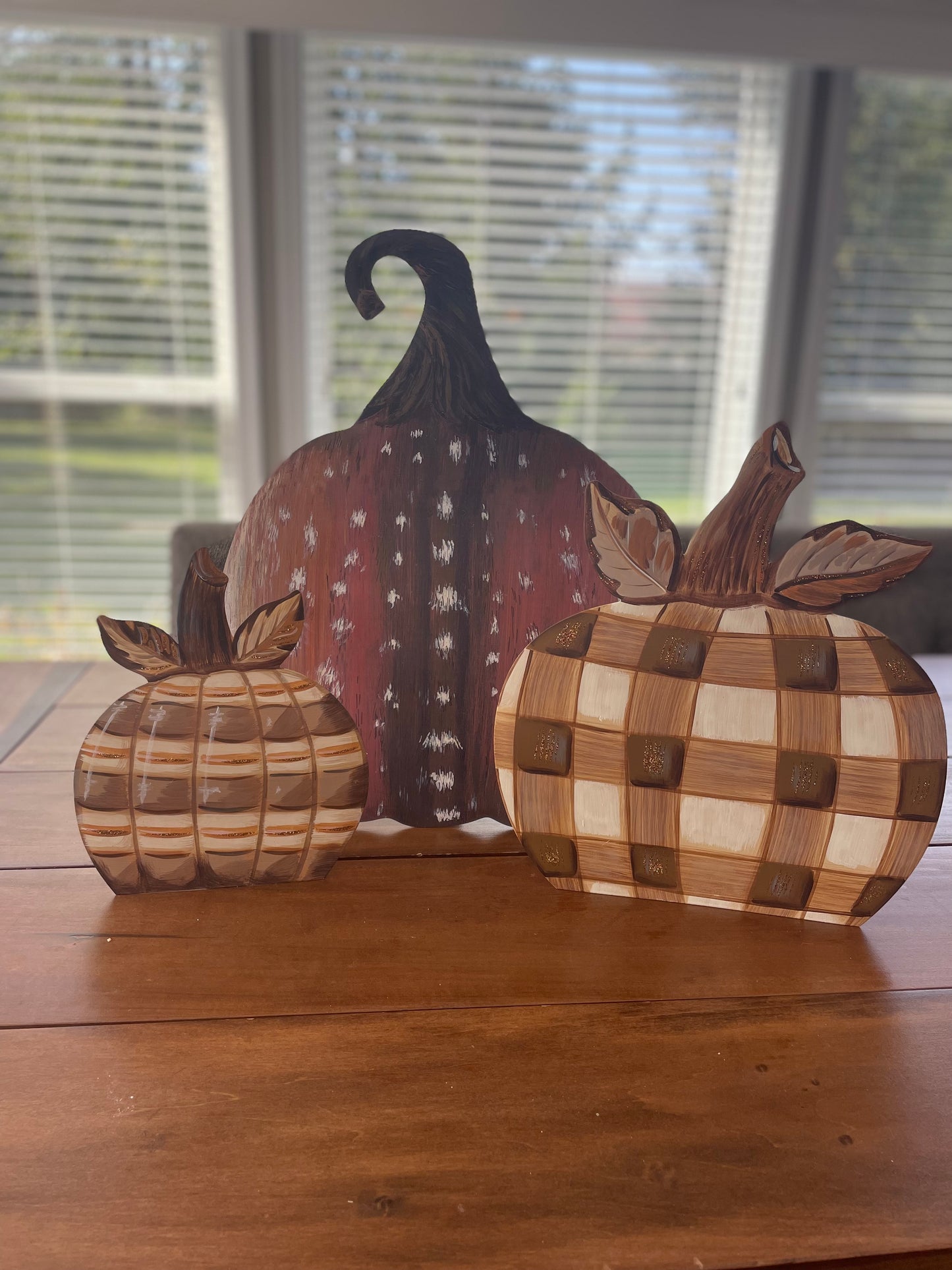 Brown plaid metal pumpkin