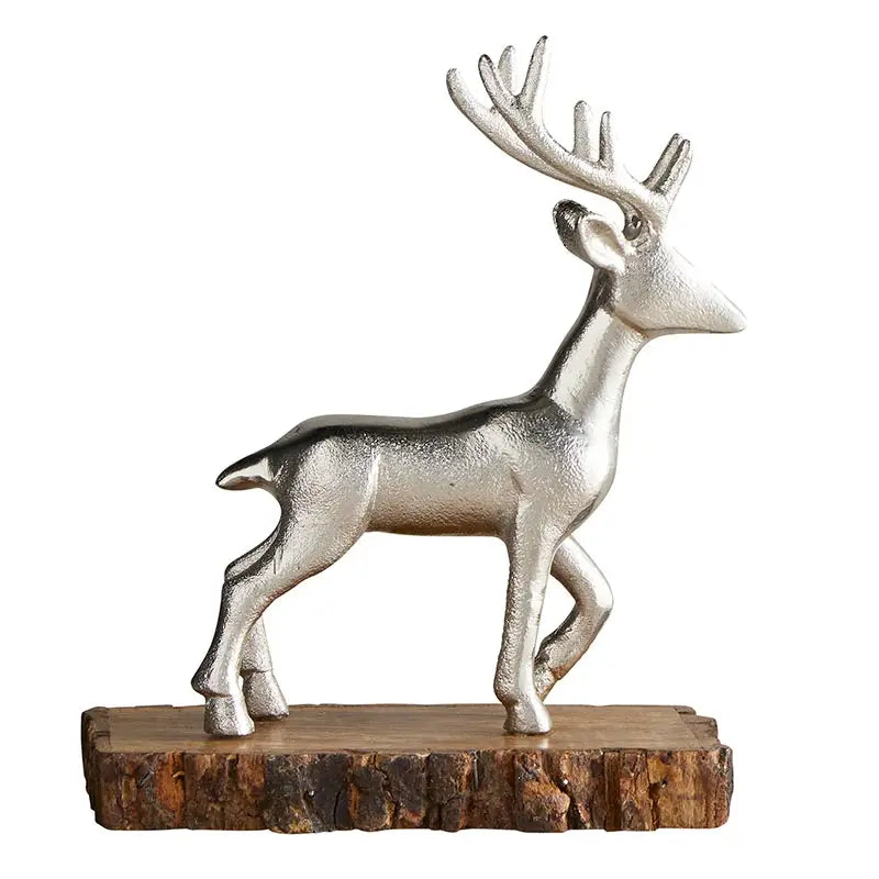 Silver Reindeer on wood base