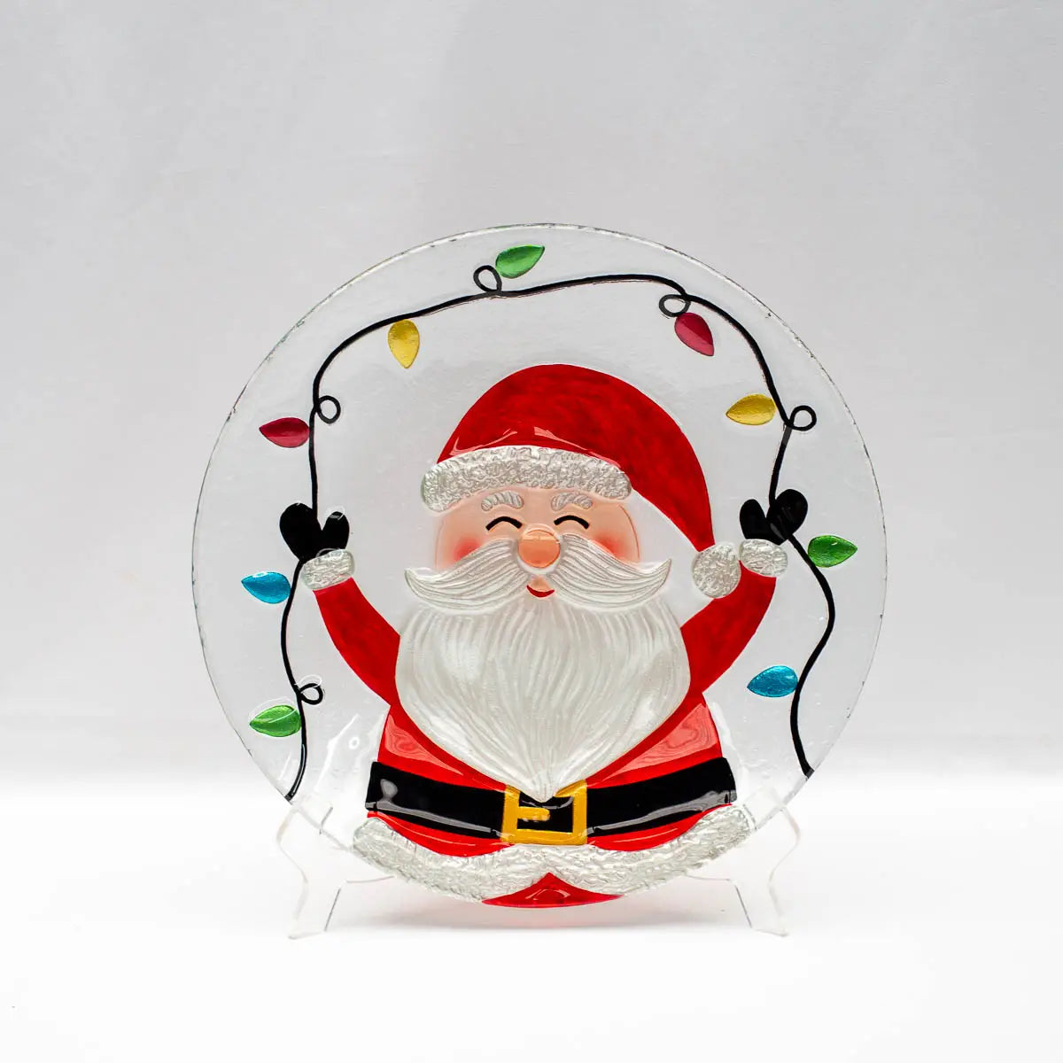 Jolly Santa Clear Glass Platter