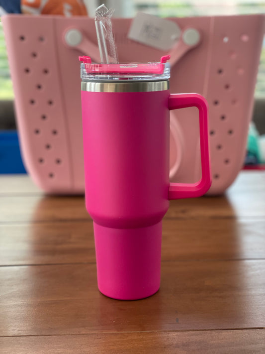 40 oz tumbler with straw - hot pink