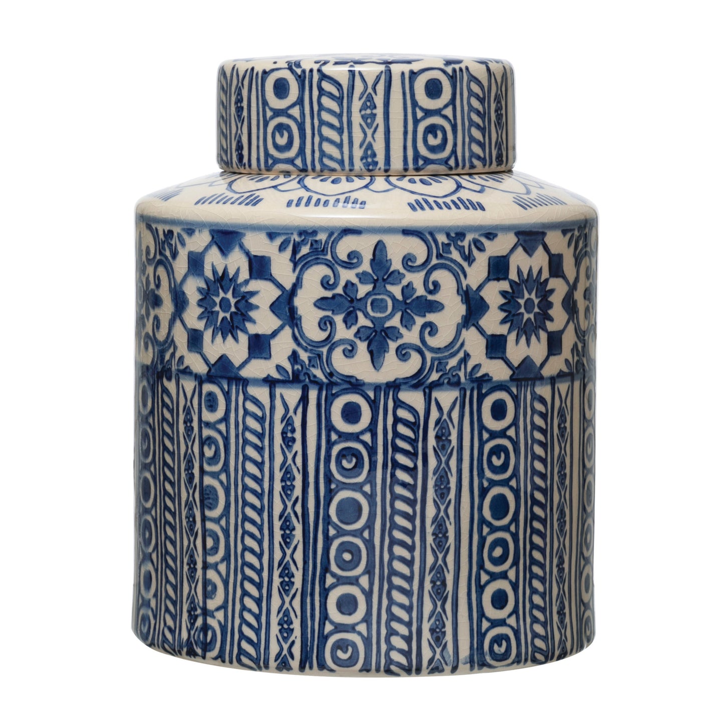 Blue and cream decorative jar